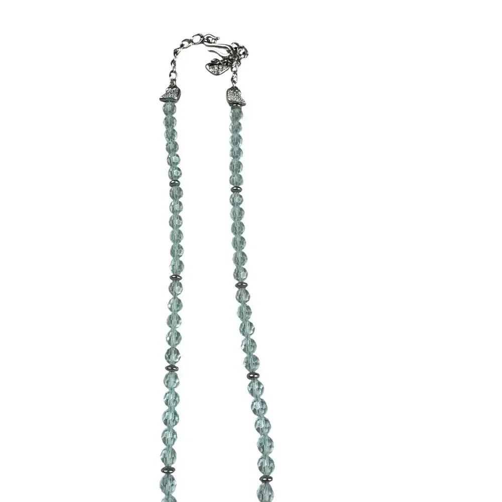 Swarovski Crystal Y-Drop Necklace Clear AB Beads Pave Oval Blue Teardrop Pendant